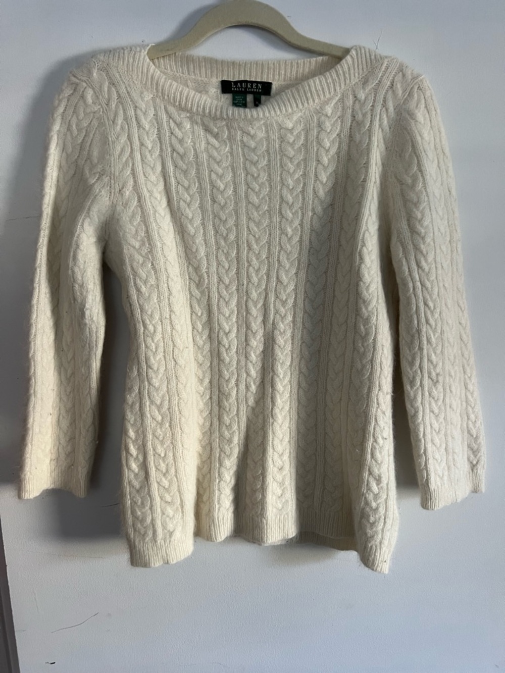 Ralph Lauren Cream Cable-Knit Crew Sweater